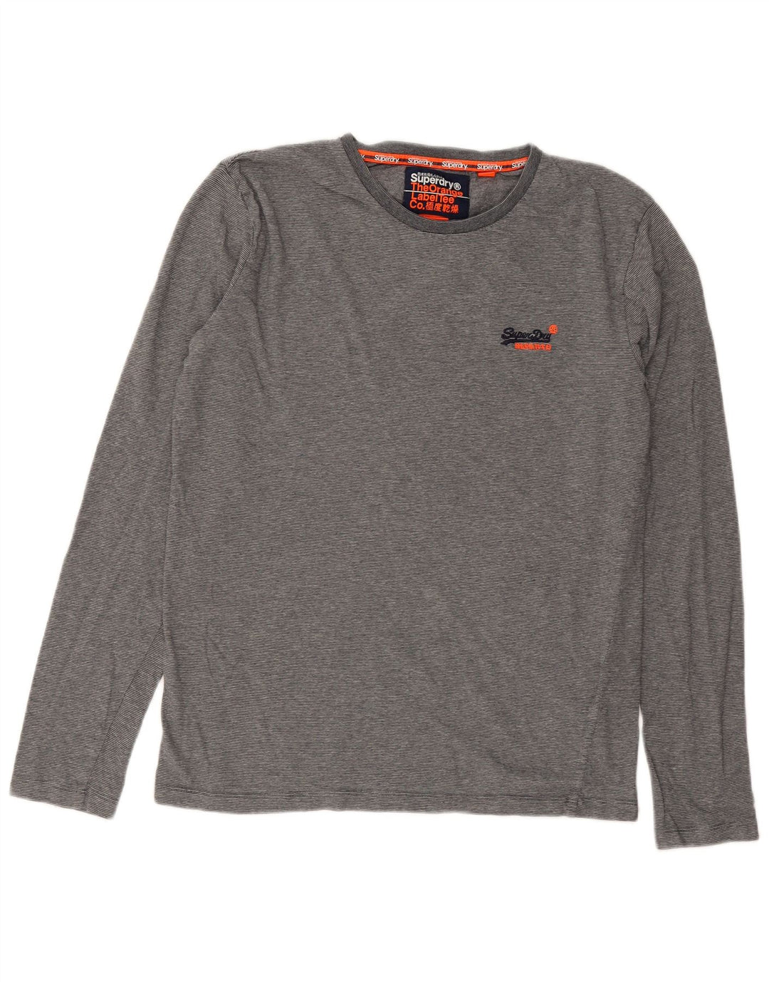 Superdry Haut à manches longues en coton à fines rayures gris moyen
