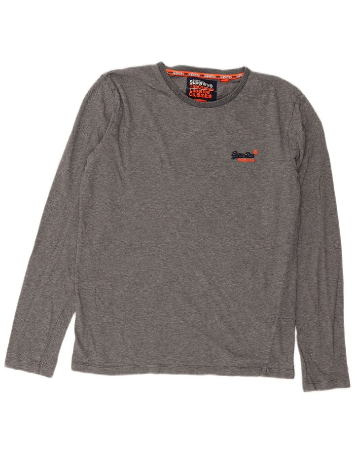 Superdry Haut à manches longues en coton à fines rayures gris moyen