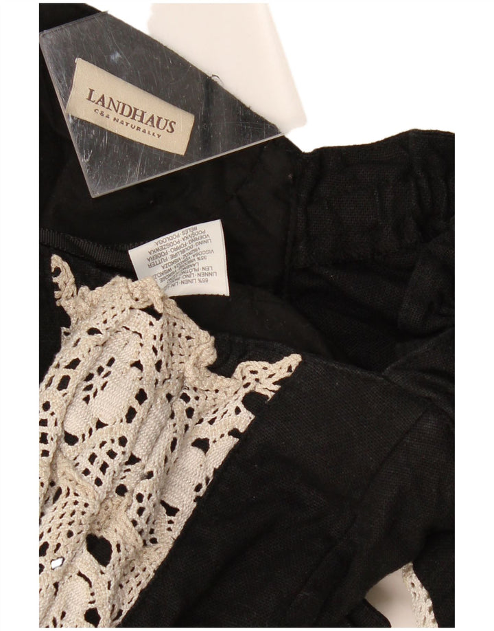 LANDHAUS Femmes Trachten Crop Corset Top UK 8 Petit Lin Floral Noir