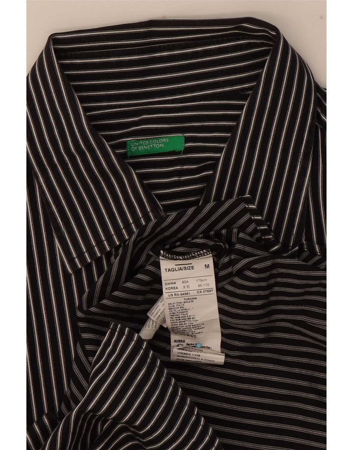 Benetton Chemise Femme UK 12 Coton à fines rayures noir moyen