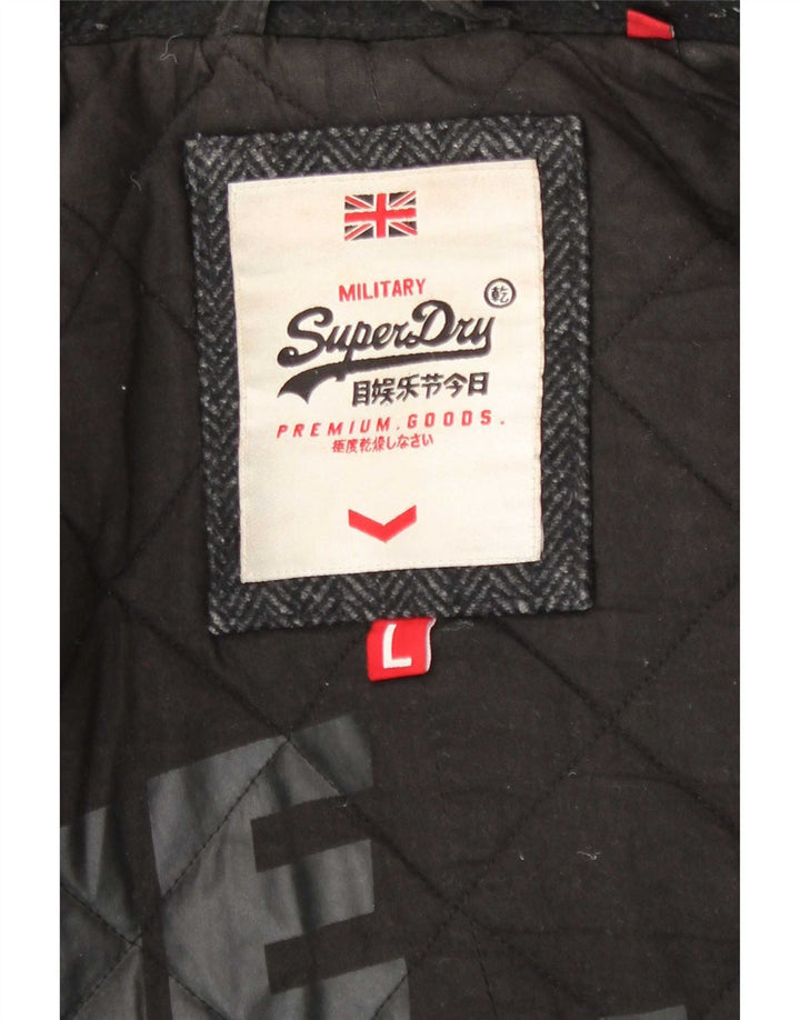 Superdry Caban Homme UK 40 Large Laine à Chevrons Gris