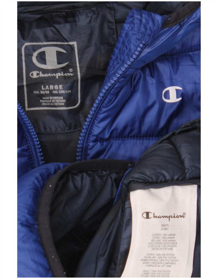 Champion Veste matelassée à capuche graphique pour garçon 11-12 ans Grand Bleu Polyester