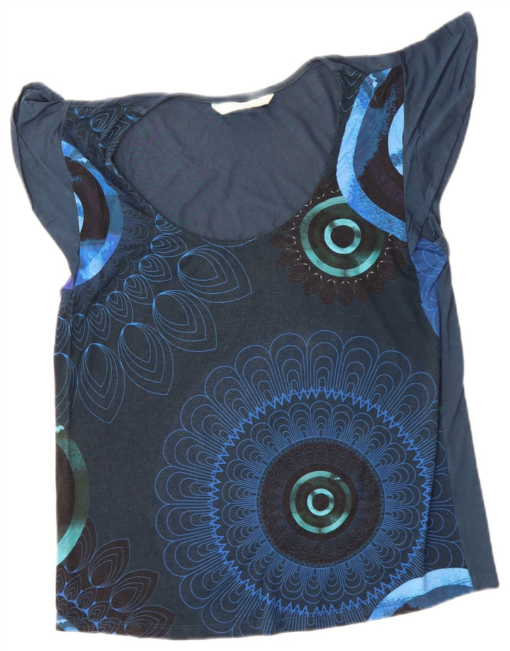 DESIGUAL Femme Chemisier Top UK 14 Medium Navy Blue Floral