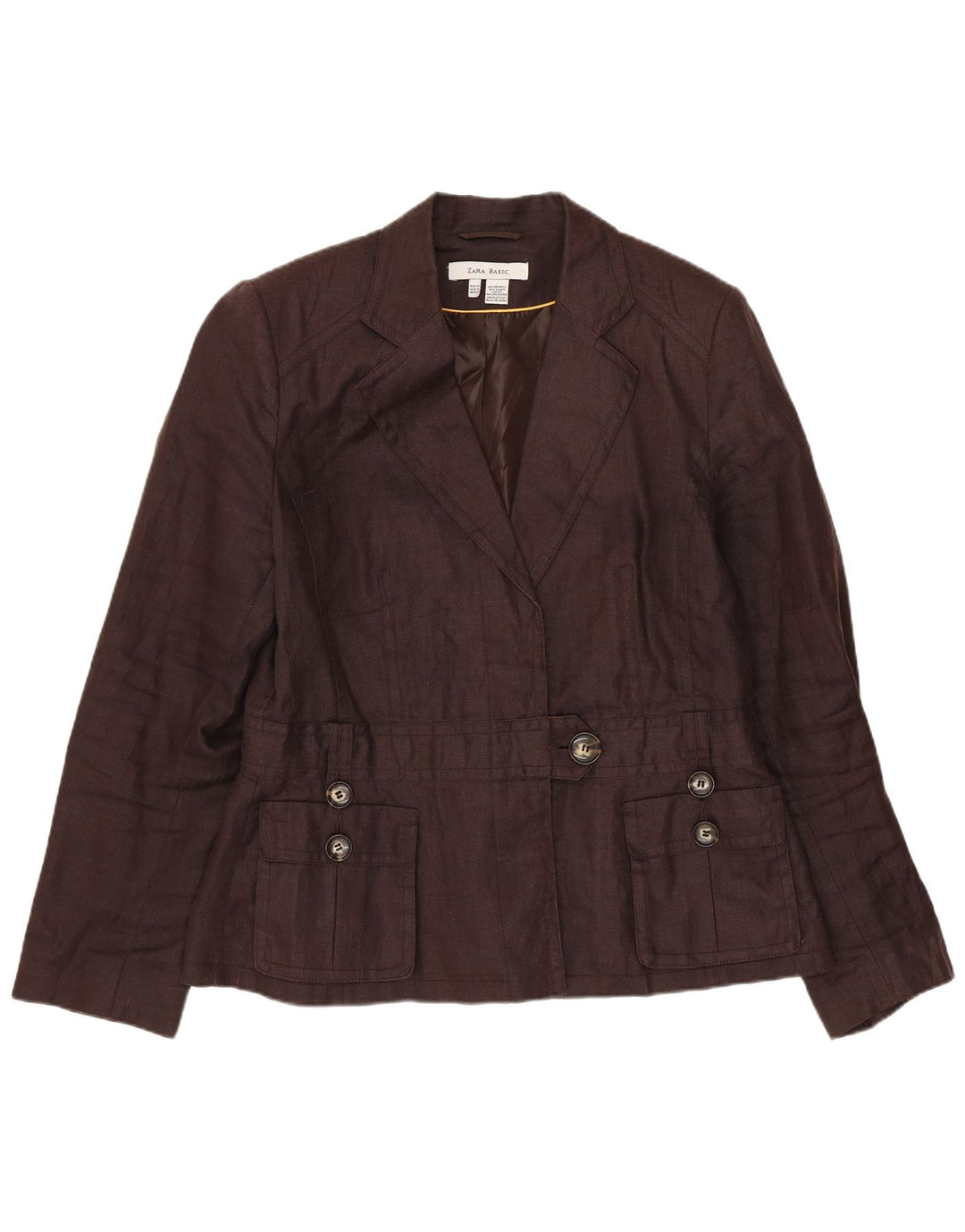 Zara Veste Blazer 1 Bouton Femme UK 18 XL Marron Ramie