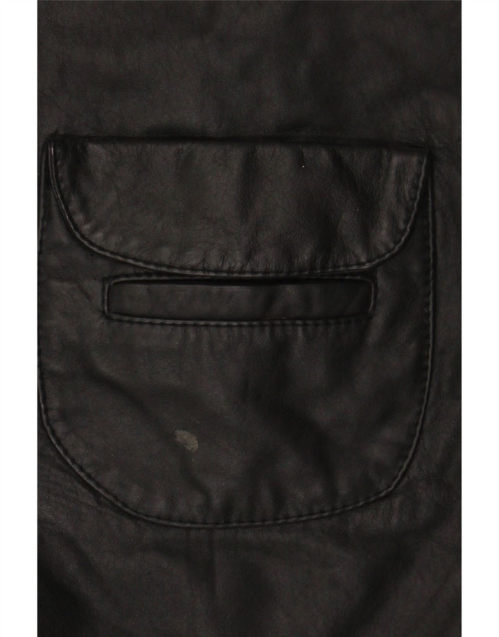 gilet en cuir femme vintage UK 14 Moyen Noir