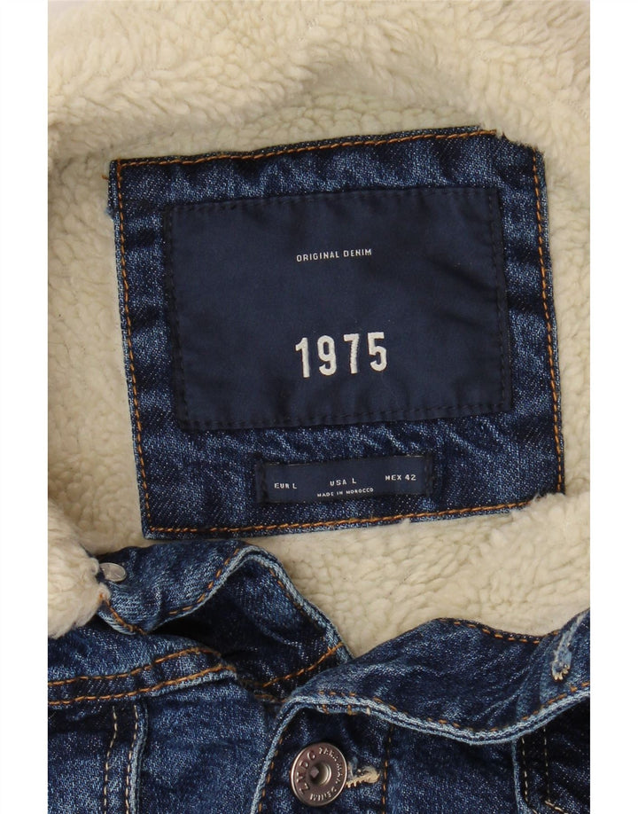 ZARA Veste en jean Sherpa pour homme UK 40 Large Bleu marine Coton