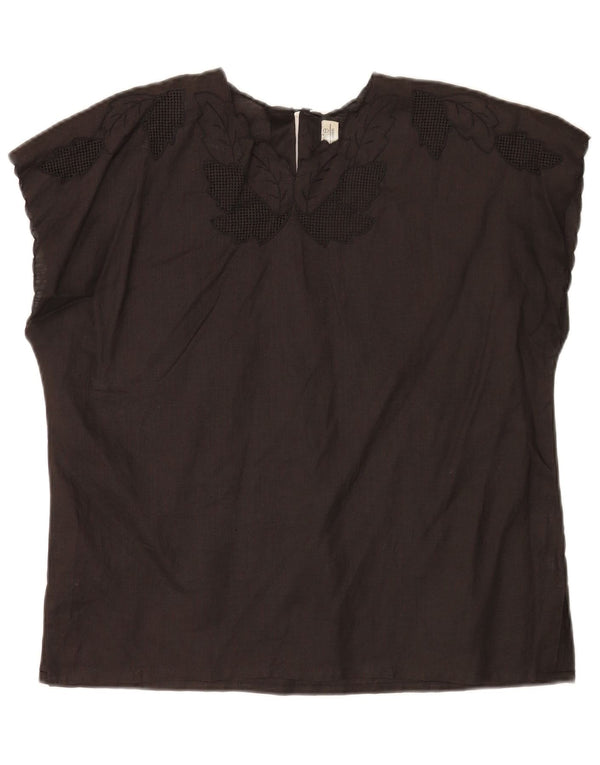 Umberto Severi Blouse Top UK 14 Femme Lin Floral Noir Moyen