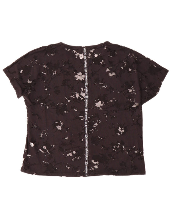 Desigual Womens See Through Graphic T-Shirt Top UK 16 Moyen Noir Floral