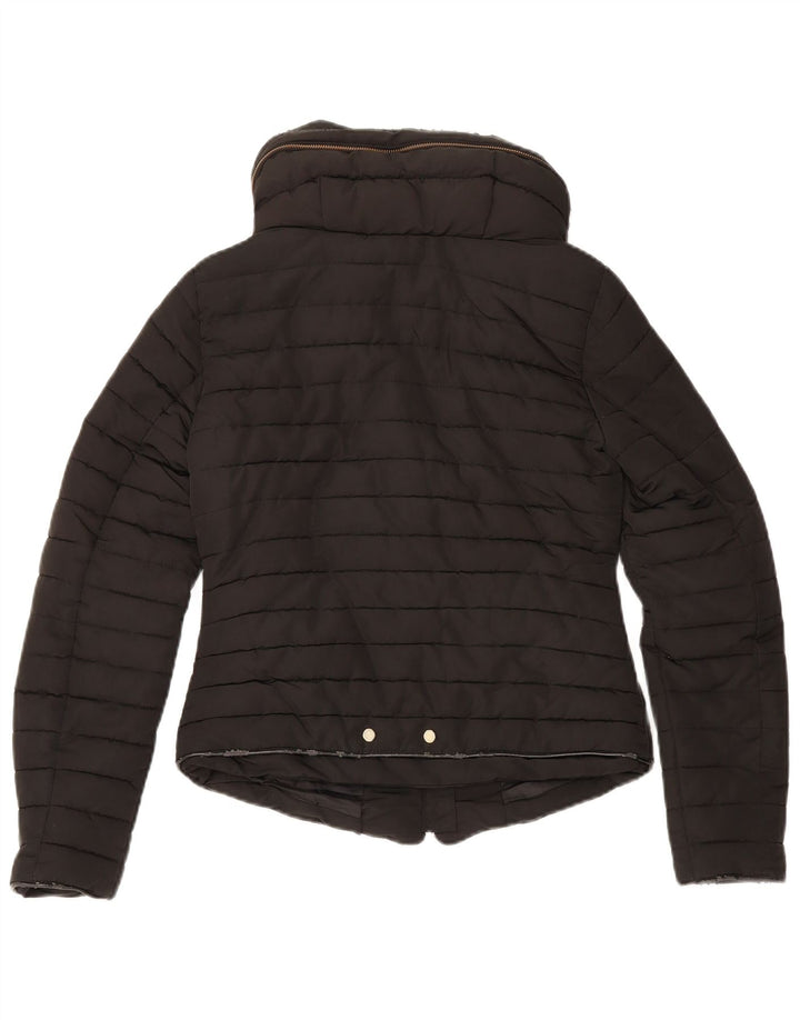Zara Veste matelassée à capuche pour femme UK 10 Small Noir Polyester