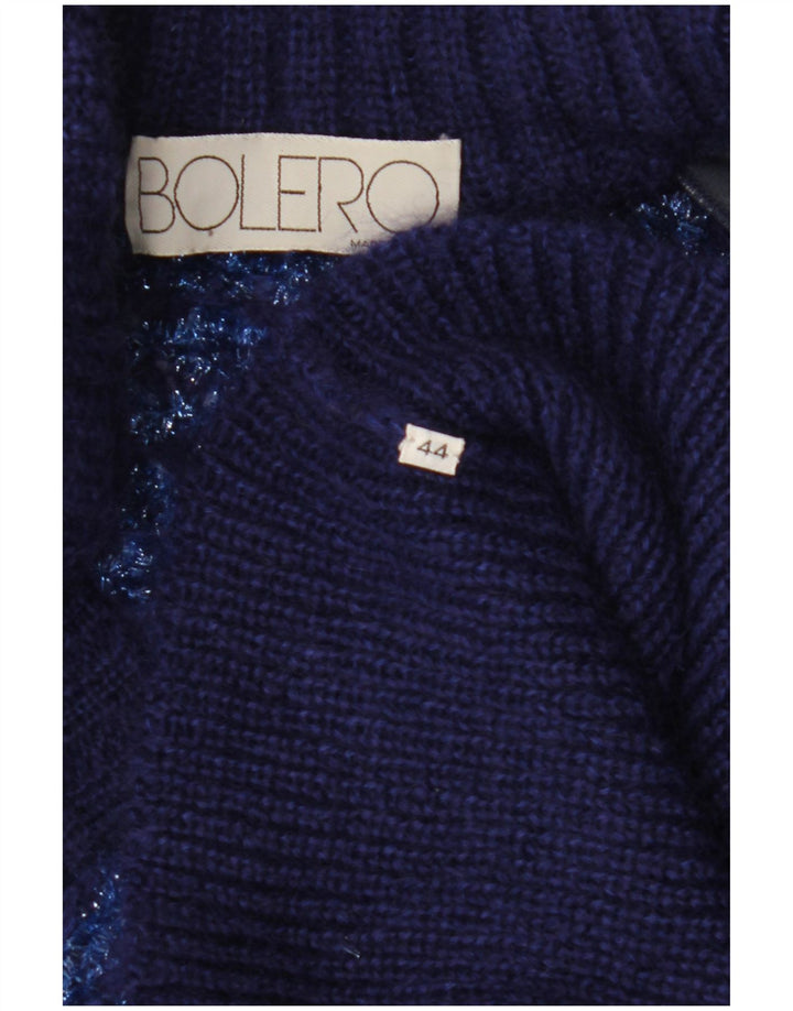 VINTAGE Pull Cardigan Femme IT 44 Bleu Marine Moyen Rayé