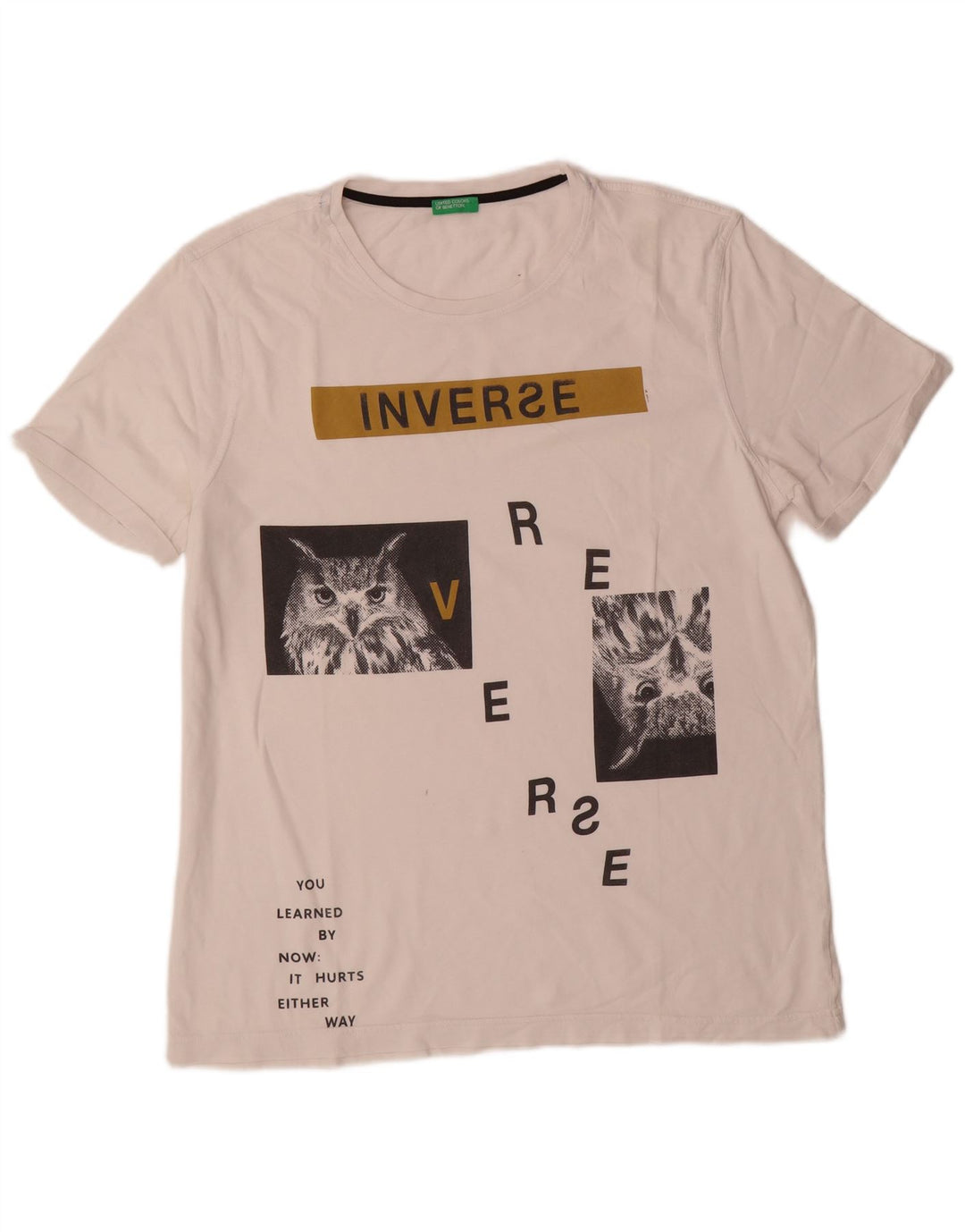 Benetton T-Shirt Graphique Homme Blanc Moyen