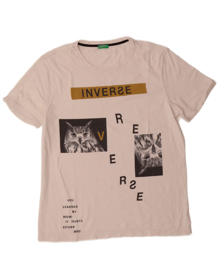 Benetton T-Shirt Graphique Homme Blanc Moyen