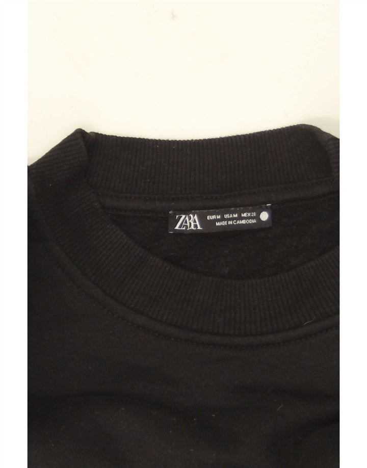 Zara Womens Crop Sweatshirt Jumper UK 14 Moyen Noir
