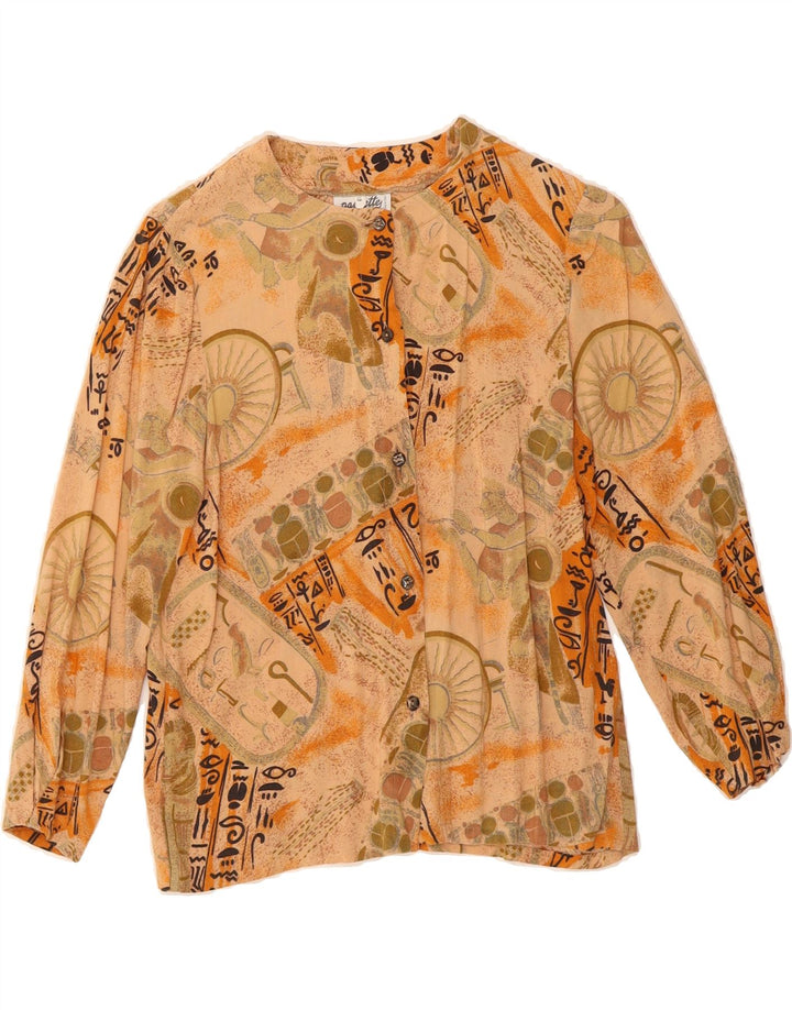 VINTAGE Womens Abstract Pattern 3/4 Sleeve Shirt Blouse UK 10 Small Beige Vintage Vintage and Second-Hand Vintage from Messina Hembry 