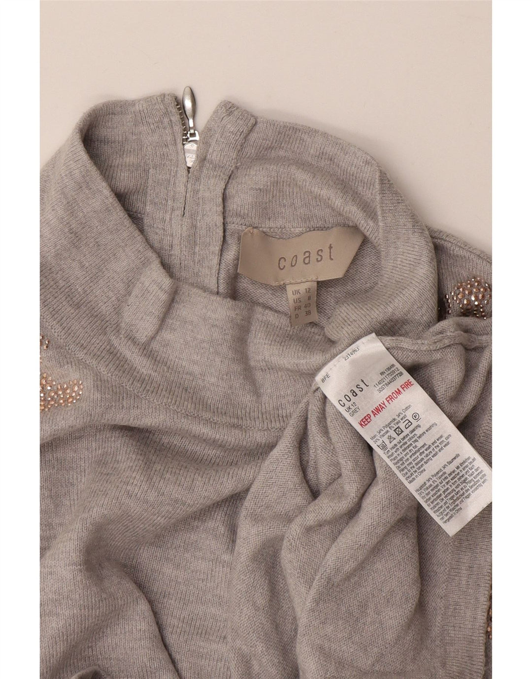 Coast Pull col roulé pour femme UK 12 Gris moyen Floral Polyamide