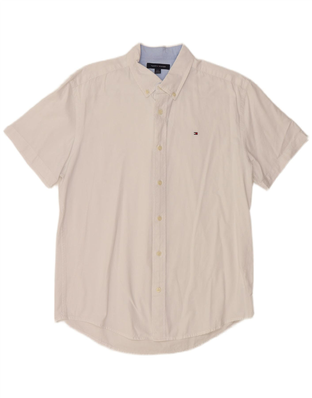 TOMMY HILFIGER Chemise à manches courtes pour homme Large Blanc Coton