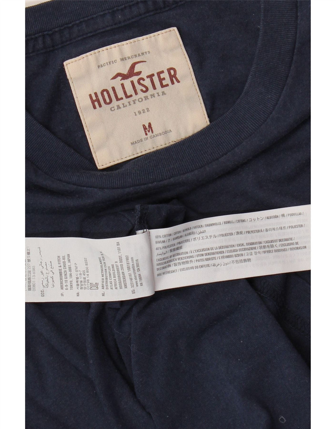 HOLLISTER Haut graphique à manches longues pour hommes en coton bleu marine moyen