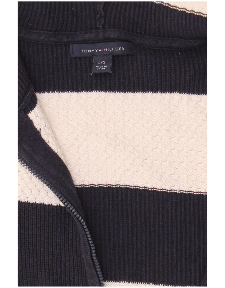 TOMMY HILFIGER Pull Cardigan Femme UK 16 Large Bleu Marine Rayé