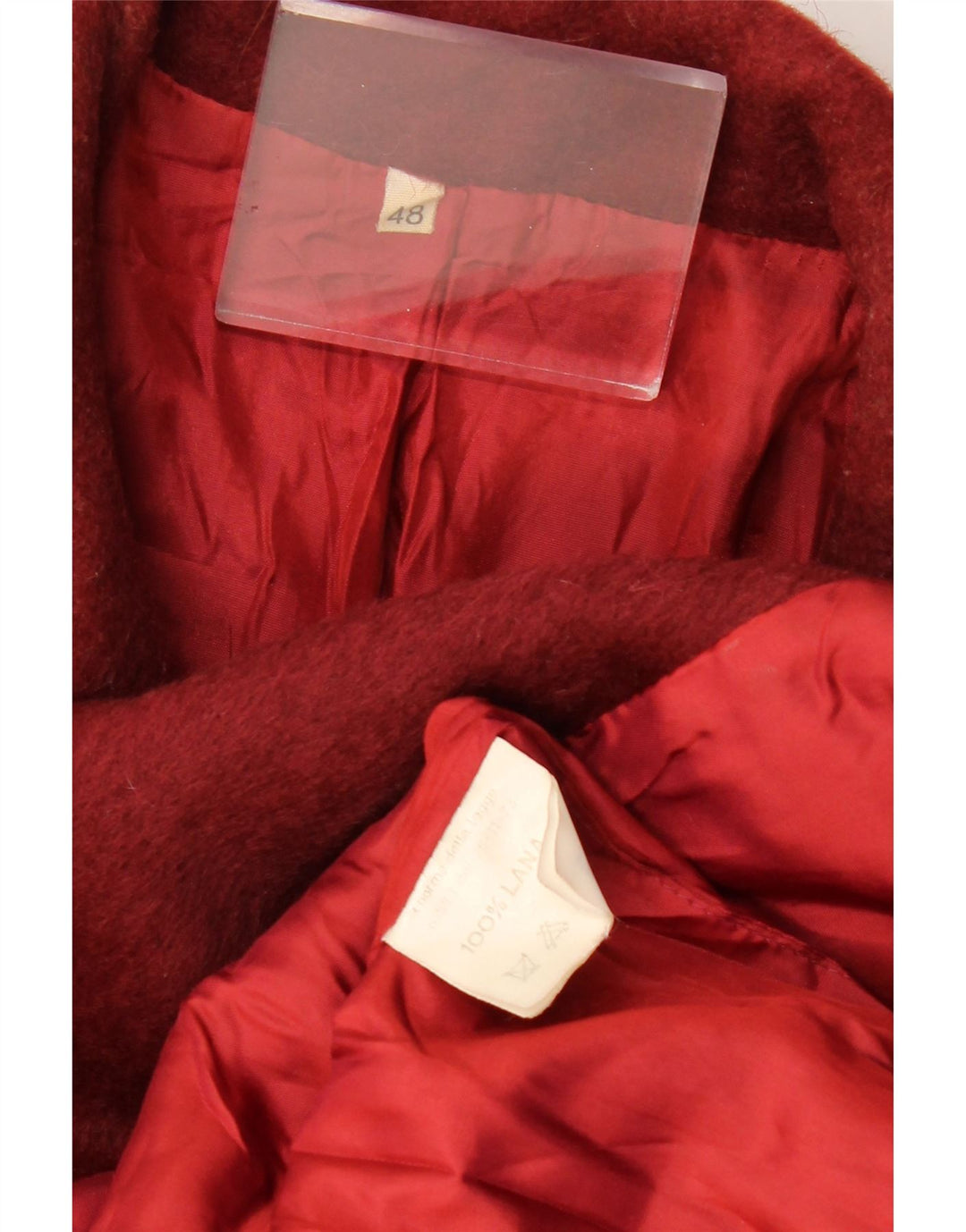 VINTAGE Manteau Double Boutonnage Femme IT 48 XL Laine Bordeaux