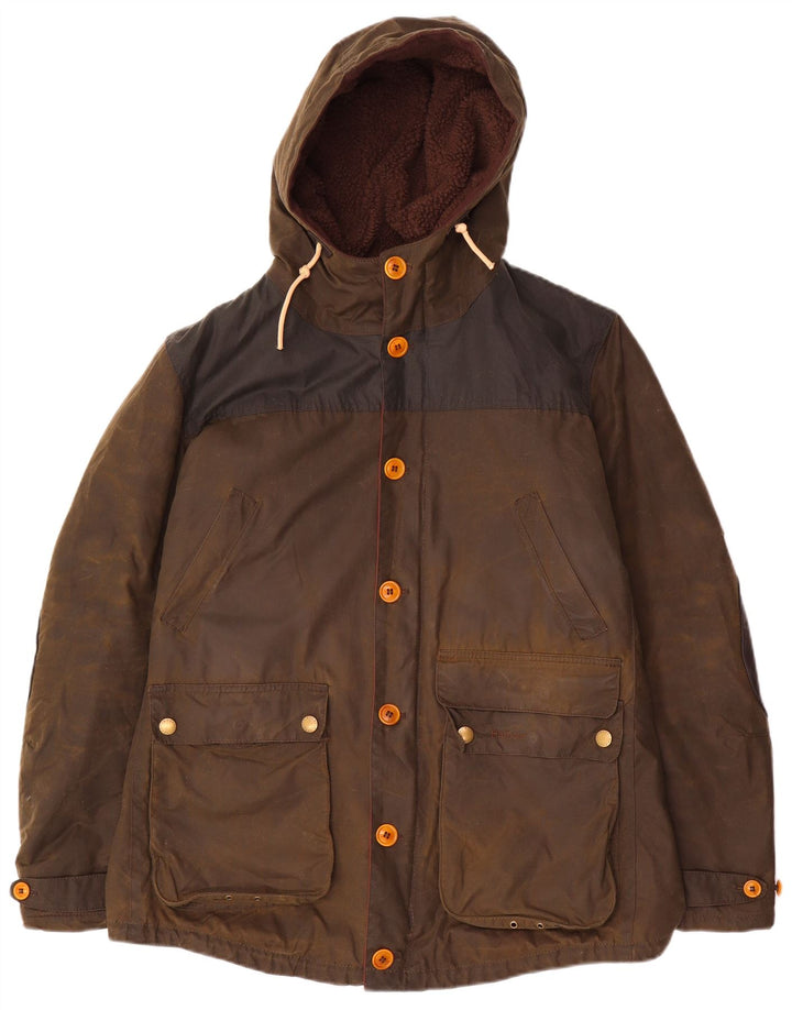 Barbour Veste à capuche en coton ciré pour homme UK 40 Large Marron