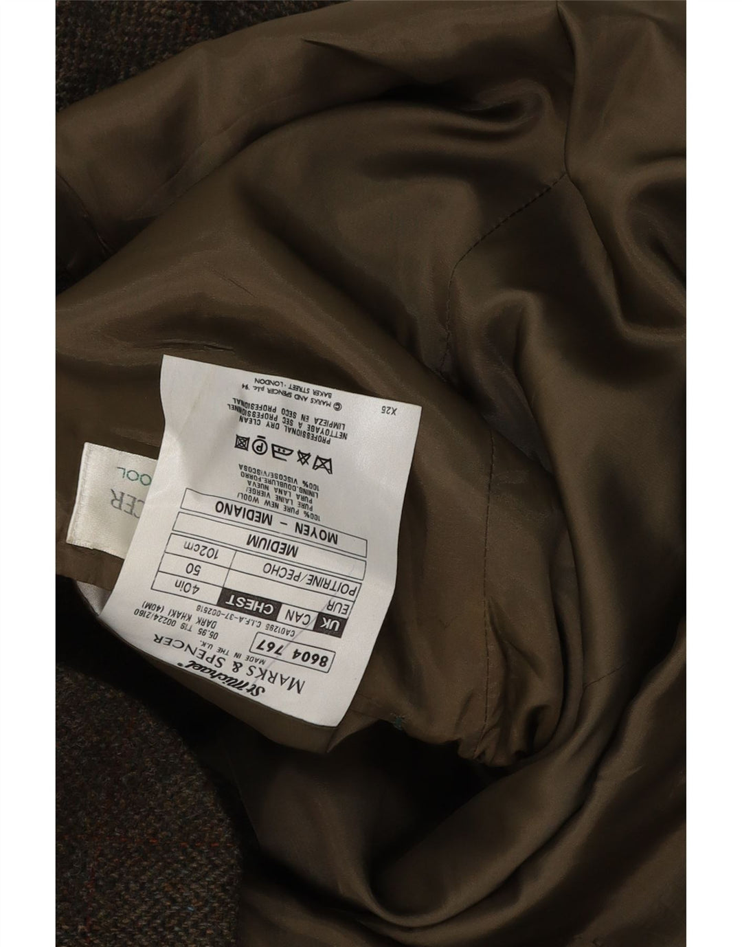 Marks & Spencer Veste blazer à 2 boutons pour homme UK 40 Grand carreaux kaki