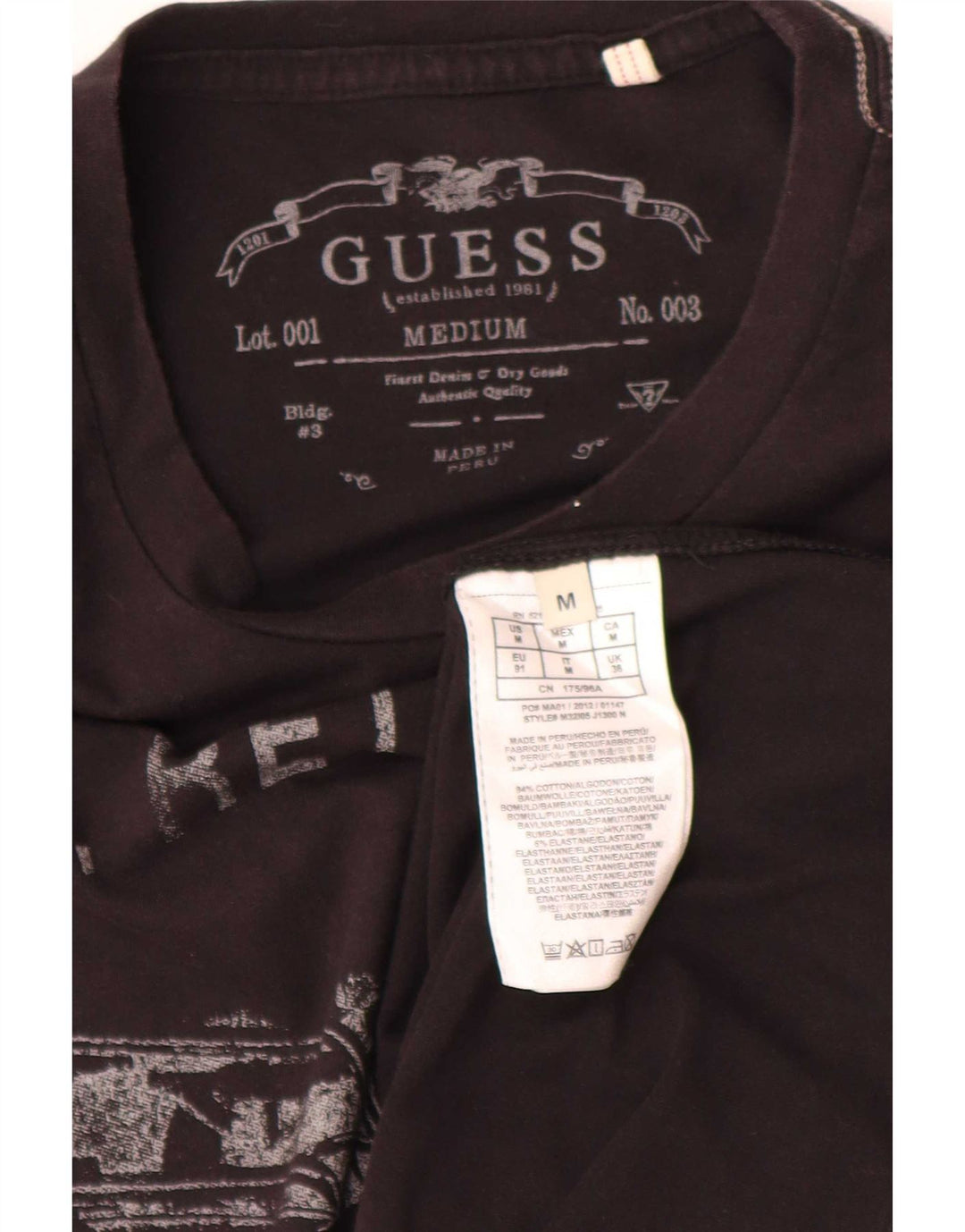 Guess Homme Regular Graphic T-Shirt Top Noir Moyen Coton