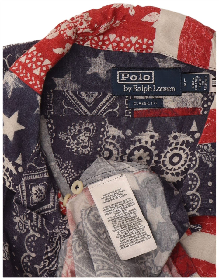 Polo Ralph Lauren Chemise à manches courtes pour hommes grand patchwork bleu marine