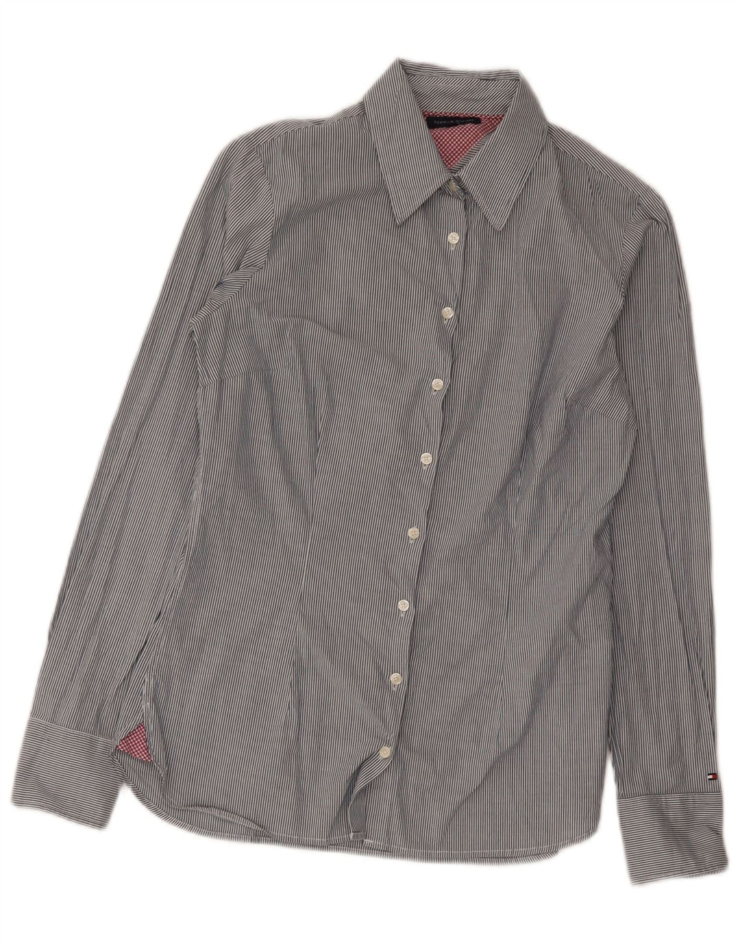Tommy Hilfiger Chemise Femme US 6 Coton à Rayures Gris Moyen