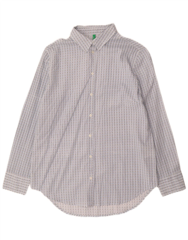 Benetton Chemise Small Bleu Géométrique Coton Femme