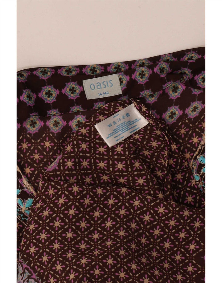 Oasis Womens Beach Abstract Pattern Blouse Top UK 14 Medium Brown Bohemian