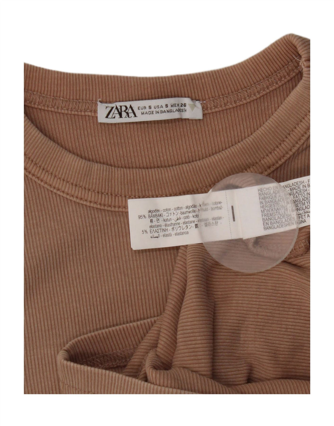 Zara Femme Top Manches Longues UK 8 Petit Coton Beige