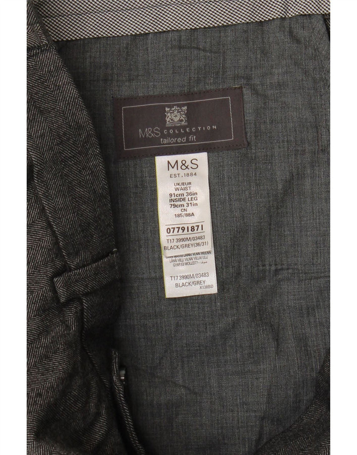 Marks & Spencer Pantalon de costume coupe ajustée pour homme W36 L31 Gris chevrons