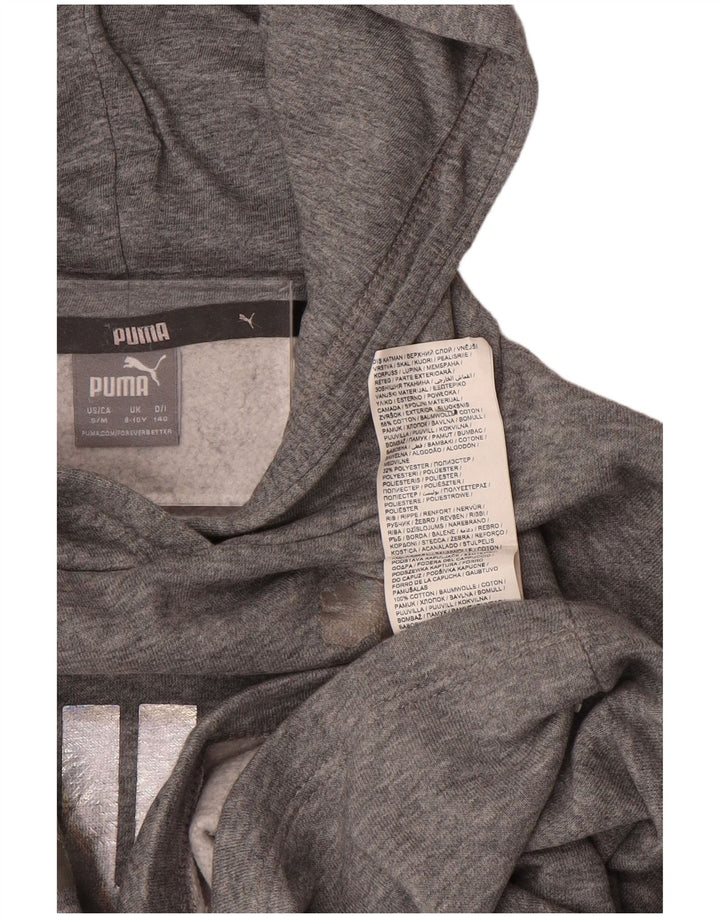 PUMA Pull à capuche court graphique pour fille 9-10 ans Gris Coton