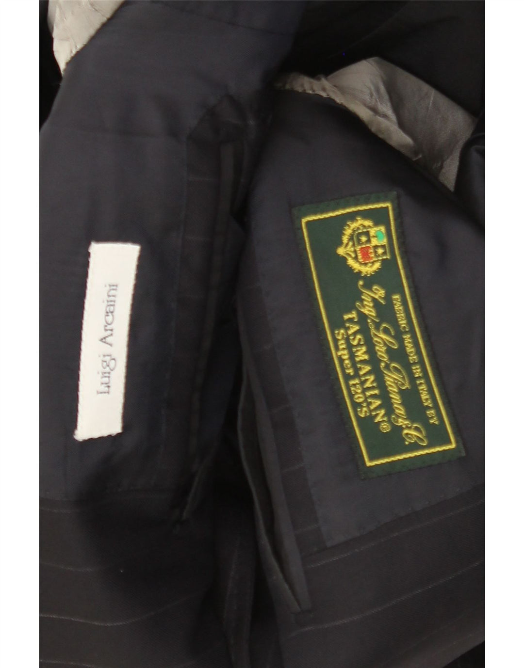 TASMANIAN Veste blazer à 3 boutons pour homme UK 38 Bleu marine moyen à fines rayures