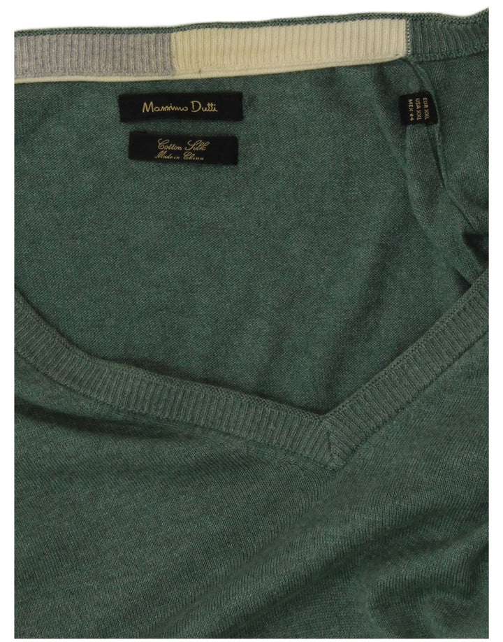 MASSIMO DUTTI Pull col V homme 2XL Vert Coton
