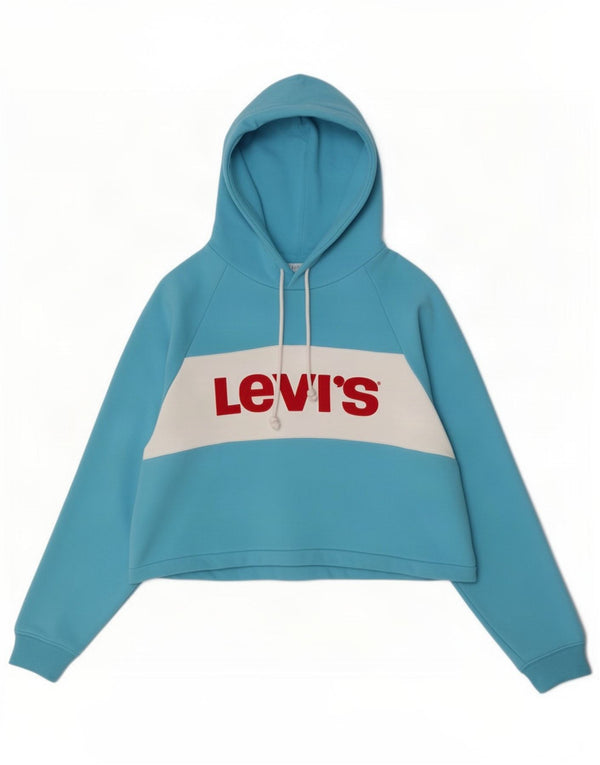 Levi's Pull à capuche Crop Graphic pour femme UK 16 Large Bleu Colorblock