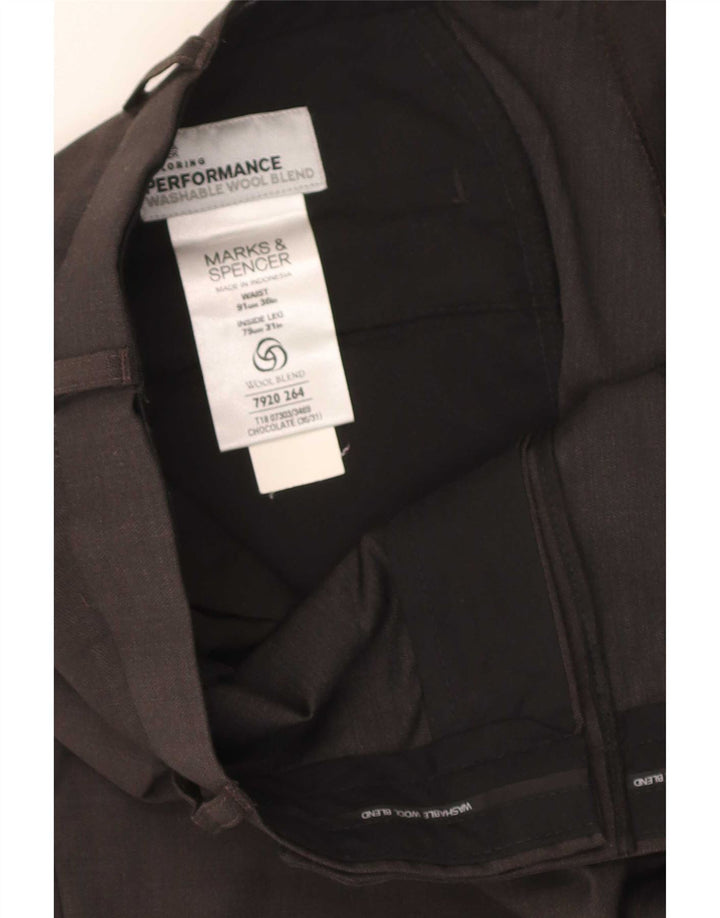 Marks & Spencer Pantalon de Costume Droit Homme W36 L31 Gris Laine