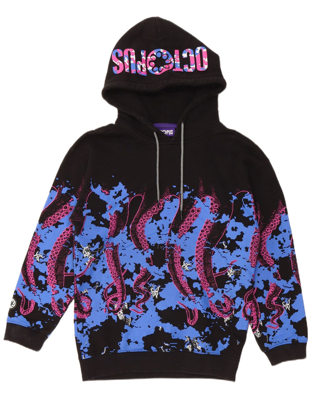 OCTOPUS Pull à capuche graphique pour homme en coton color block noir Taille S