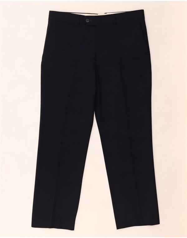 Zara Pantalon de costume droit pour homme EU 44 Large W34 L29 Bleu marine Polyester