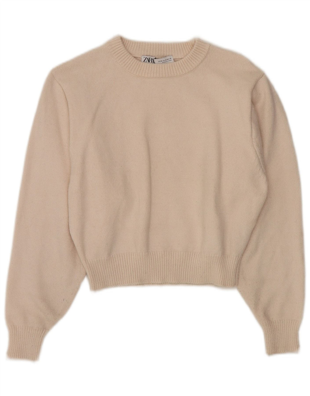 Zara Pull court à col rond pour femme UK 12 Medium Off White Viscose