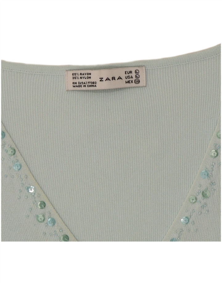 Zara Femme Top Manches 3/4 Grande Rayonne Turquoise