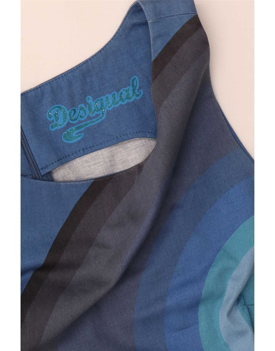 Desigual Robe fourreau graphique sans manches pour femme EU 38 Bleu moyen rayé