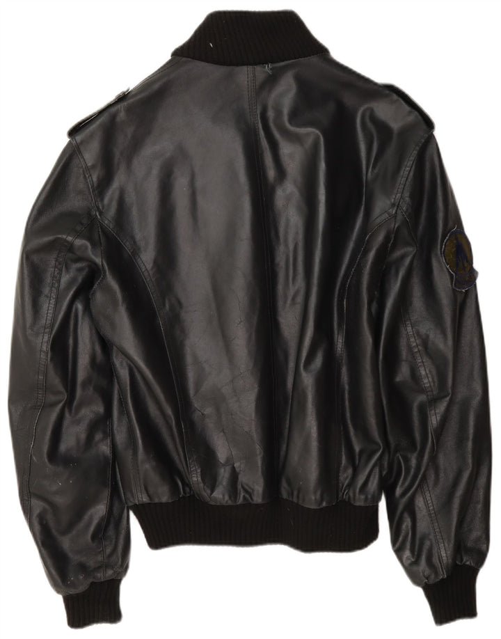 Vintage Mens Leather Flight Aviator Jacket UK 40 Large Black