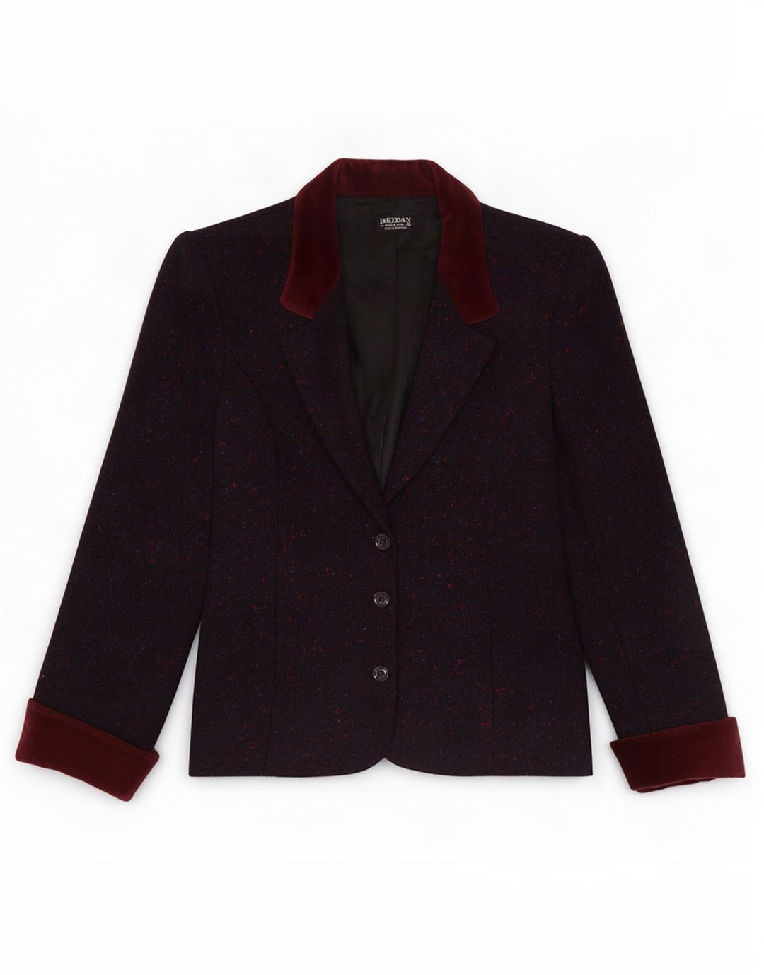 Reldan Veste blazer à 3 boutons pour femme UK 14 en laine vierge mouchetée bordeaux moyen