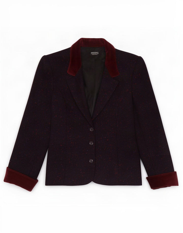 Reldan Veste blazer à 3 boutons pour femme UK 14 en laine vierge mouchetée bordeaux moyen