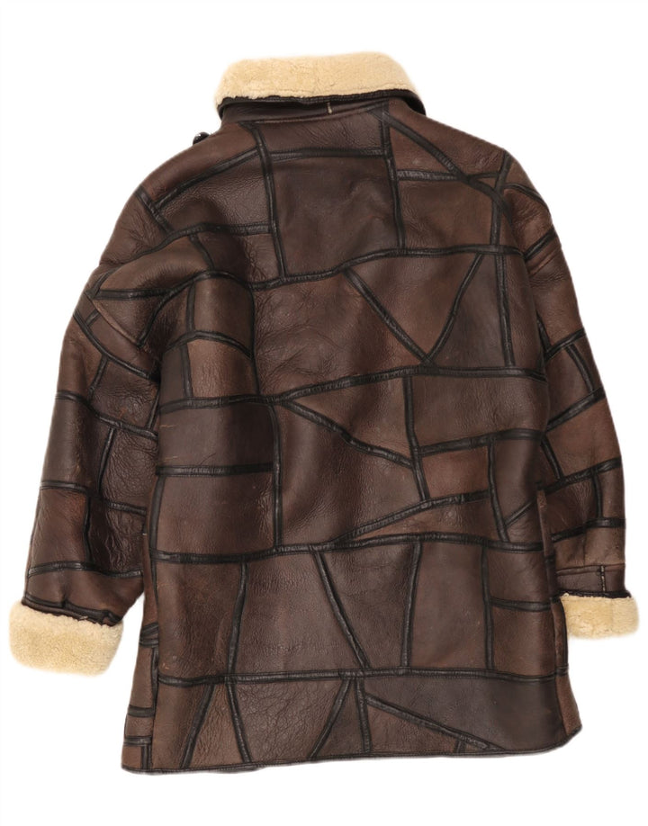 Manteau en peau de mouton femme vintage UK 18 XL Patchwork Marron