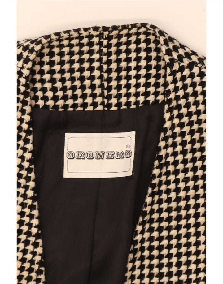 vintage Femme 1 Bouton Blazer Veste UK 14 Moyen Noir Pied-de-poule Laine