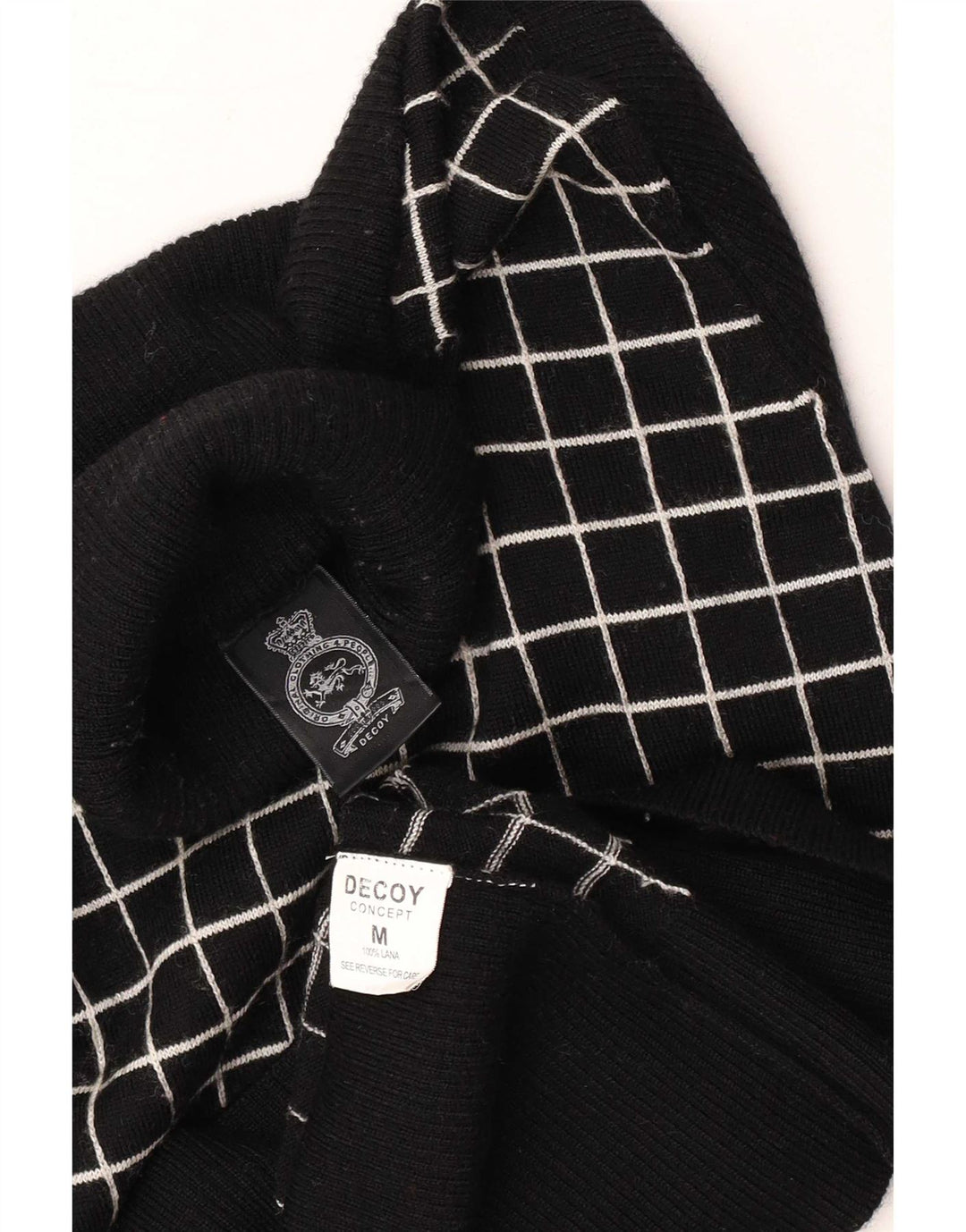 vintage Femmes Roll Neck Jumper Pull UK 12 Moyen Noir Check Wool