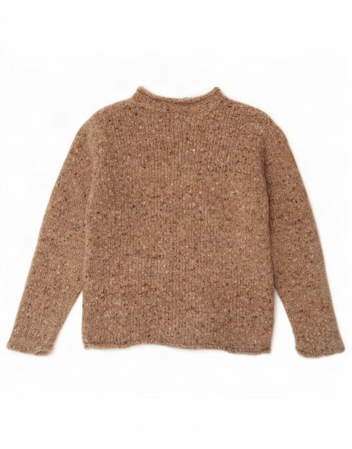 Aran Pull surdimensionné à col roulé pour femme UK 10 Petit Beige Moucheté