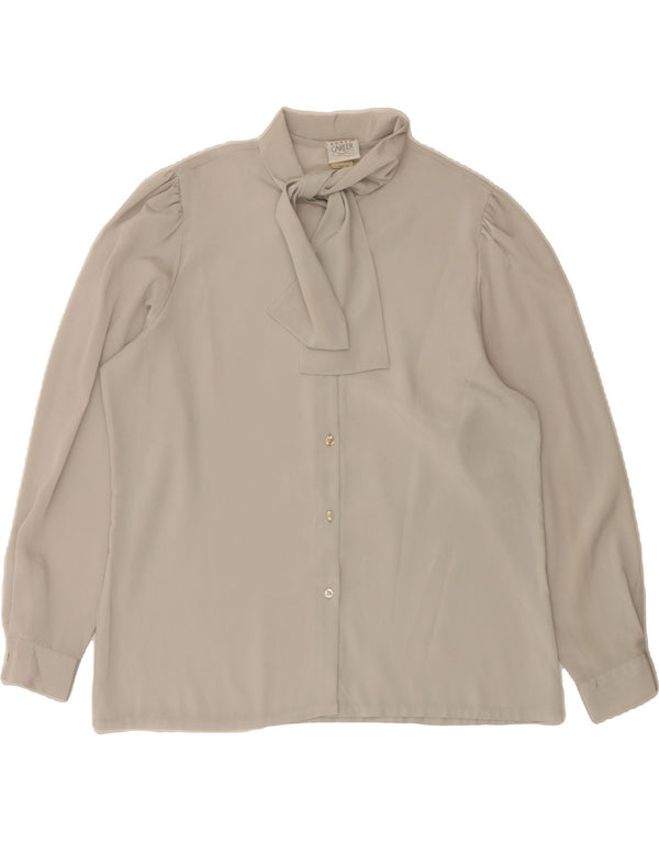 VINTAGE Womens Front Tie Shirt Blouse EU 38 Medium Grey Polyester